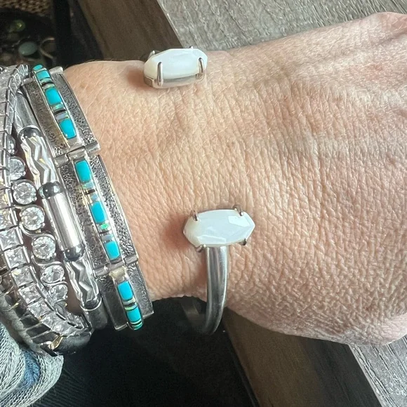 Kendra Scott signed silver Cuff Bracelet with White Stones - Picture 8 of 12